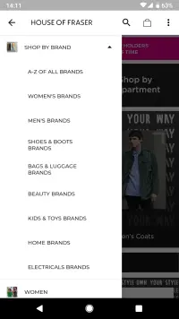 House of Fraser Hamburger Menu