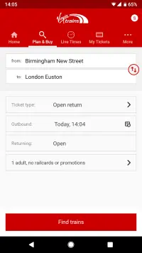 Virgin Trains Tab Bar Menu