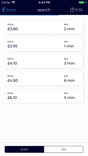Passenger app - journey search results