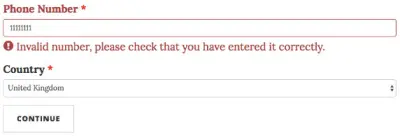 Example invalid phone number
