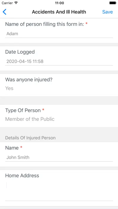 Health & safety app dyamic forms