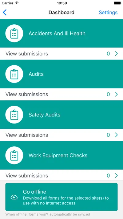Health & safety app dashboard