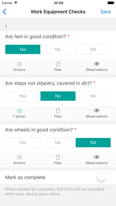 Health & safety app auditing