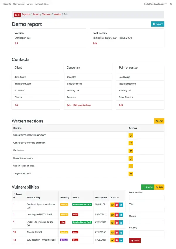 Security audit portal interactive report builder