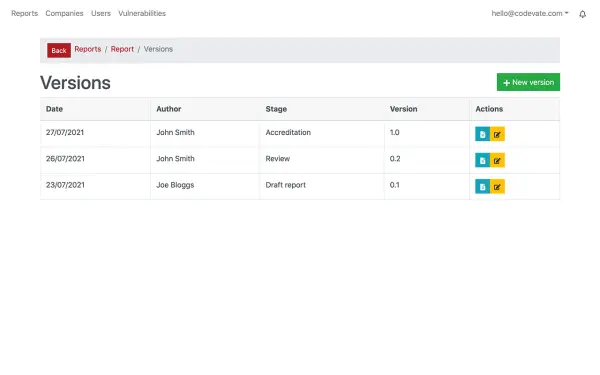 Security audit portal versioning and audit logging