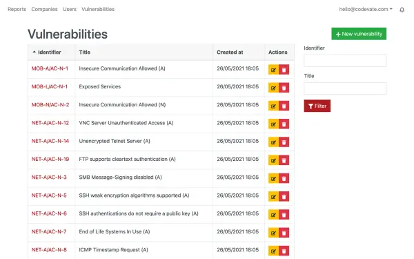Security audit portal vulnerability database