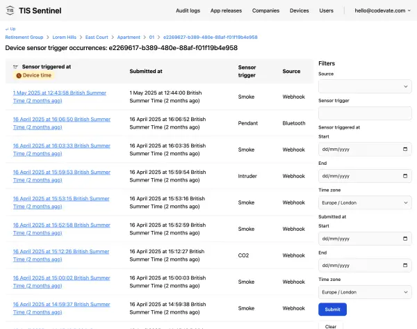 Cloud portal sensor/alarm reporting